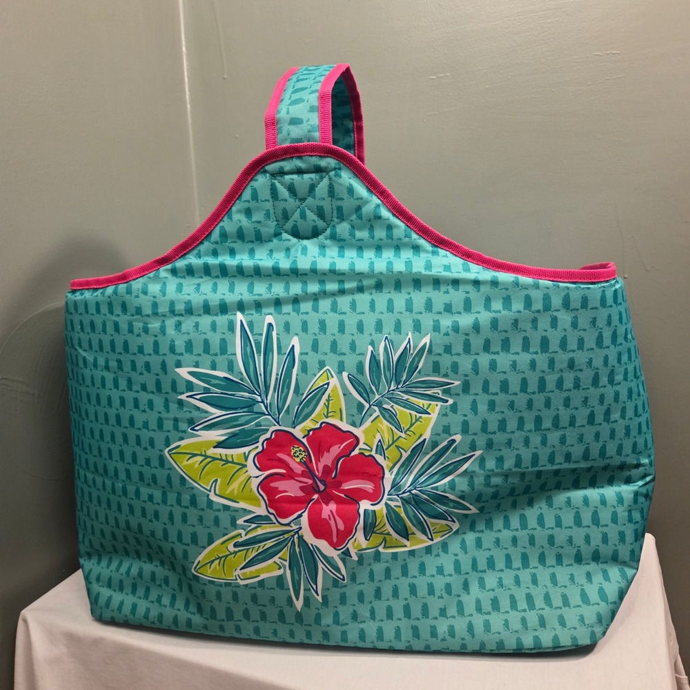 Tupperware Tropical Oasis Picnic Tote, Large Insulated Bag, Floral Print